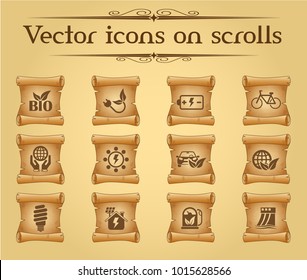 alternative energy simple vector icons on ancient scrolls