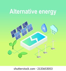 Alternative energy. Solar, wind power, Hydrogen Energy, renewable energy, Biofuel. Renewable Eco Energy.