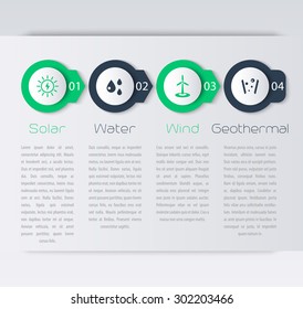 Alternative energy solutions, solar, wind, infographic elements, timeline, vector illustration, eps10, easy to edit