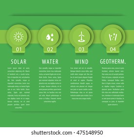 Alternative energy solutions, solar, wind energetics, infographic elements, green template, vector illustration