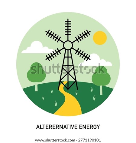 Alternative energy source wind station. Windmill illustration. 