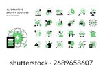 Alternative energy sources and ecology. Set of doodles. Flat graphics. Vector file.
