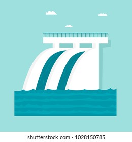 Alternative energy sources. Hydroelectric power station. Flat design vector illustration.