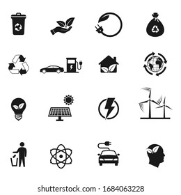 Symbol für alternative Energiequellen eingestellt. Ökologische Symbole für erneuerbare Energien. Sammlung von alternativen Energie Elektro-Auto. Sonnenenergie, Vektorillustration Illustration  