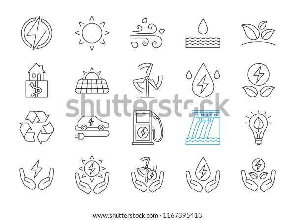 Alternative Energy Sources Linear Icons Set Stock Vector (Royalty Free ...