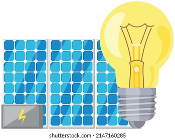Alternative energy sources for production of eco friendly electricity. Light bulb near solar panels. Producing bio power from energy of sun concept. Providing electricity without harm to environment