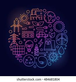 Alternative energy sources sign. Vector bright circular linear renewable energy concept symbol on dark background