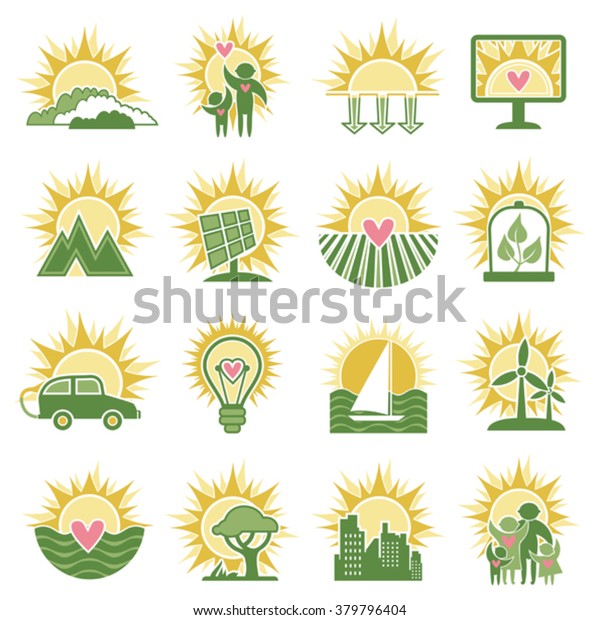 Alternative energy sources. Solar energy. Eco icons,\
vector set.