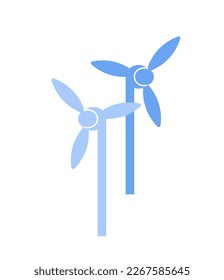 Alternative energy sources. Sticker with windmills or turbines to produce electricity. Green or renewable energy. Sustainable lifestyle. Cartoon flat vector illustration isolated on white background
