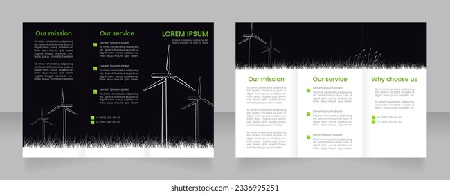 Alternative energy sources trifold brochure template design. Wind turbines at power station. Zig-zag folded leaflet set with copy space for text. Editable 3 panel flyers. Poppins font used