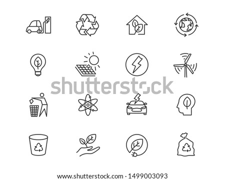 Alternative energy sources vector linear icons set. Ecology renewable energy outline symbols pack. Collection of alternative energy icons isolated contour illustrations. Electric car. Solar power