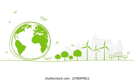 Alternative Energy and Sustainability development, Save the world, Environmental and Ecology concept, Vector illustration