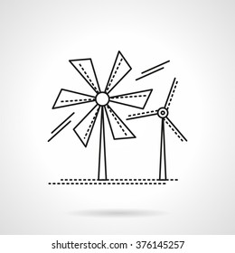 Alternative energy theme. Wind turbines. Wind farm. Saving energy concept. Vector icon flat thin line style. Element for web design, business, mobile app. 