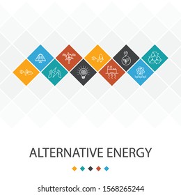 Alternative energy trendy UI template infographics concept. Solar Power, Wind Power, Geothermal Energy, Recycling icons