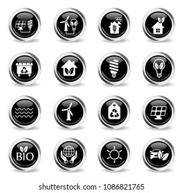 alternative energy vector icons - black round chrome buttons