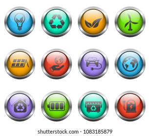 alternative energy vector icons on color glass buttons