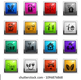 alternative energy vector icons in square colored buttons
