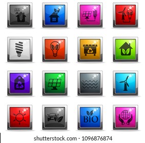 alternative energy vector icons in square colored buttons