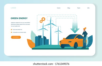 Alternative Energie-Web-Banner oder Landing-Seite. Ökologische Vorstellung von Strom und Strom. Speichern Sie die Umgebung. Solarpaneele und Windmühle. Einzelne flache Vektorgrafik