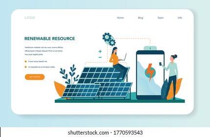 Alternative energy web banner or landing page. Idea of ecology frinedly power and electricity. Save the environment. Solar panel and windmill. Isolated flat vector illustration