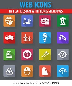 Alternative energy web icons in flat design with long shadows