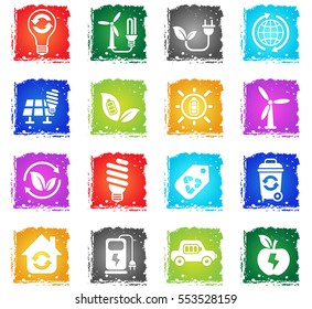 alternative energy web icons in grunge style for user interface design
