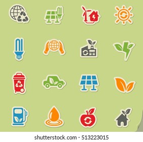 alternative energy web icons on color paper stickers for user interface