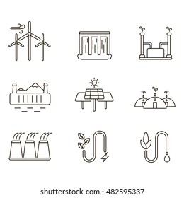 Alternative and environmental friendly sources of energy vector icons set.