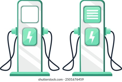 Alternative fuel concept illustration. Socket for electrical car battery charger with load indicator lights. Electric vehicle charging station of green and gray colors icon isolated.