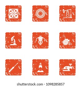 Alternative fuel icons set. Grunge set of 9 alternative fuel vector icons for web isolated on white background