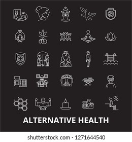 Alternative health editable line icons vector set on black background. Alternative health white outline illustrations, signs, symbols