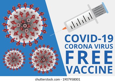Alternative healthcare illustration of COVID-19, Corona virus symptoms with vaccine injection and section for text i.e. FREE Vaccine. Stock illustration ESP10