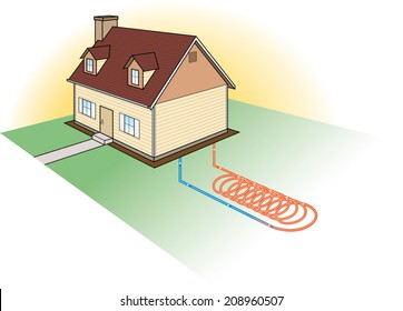 Alternative Heating-Coil System. Vector Illustration of a Diagram of a Ground Source Heat Exchange Coil System.