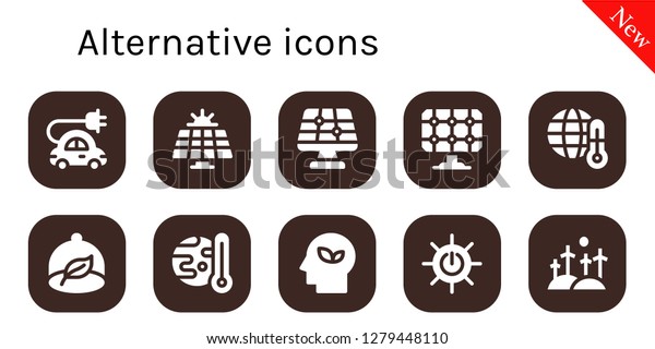  alternative icon\
set. 10 filled alternative icons. Simple modern icons about  -\
Electric car, Solar panel, Global warming, Ecologism, Eco, Solar\
energy, Windmill
