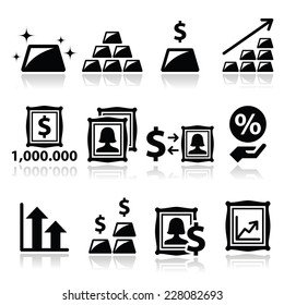 Alternative investments - investing money in gold and art icons