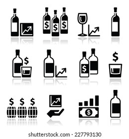 Alternative investments - investing money in wine and whisky icons 