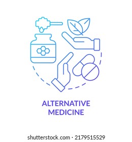 Alternative medicine blue gradient concept icon. Type of healthcare approach abstract idea thin line illustration. Treatment with medicinal herbs. Isolated outline drawing. Myriad Pro-Bold font used