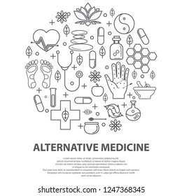 Alternative Medicine centre vector concept. Holistic center, naturopathic medicine, homeopathy, acupuncture, ayurveda, chinese medicine, womans health. For web site, print design, business card