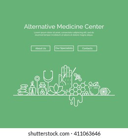 Alternative Medicine centre vector concept. Holistic center, naturopathic medicine, homeopathy, acupuncture, ayurveda, chinese medicine, womans health. For web site, print design, business card.