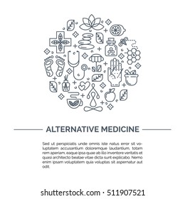 Alternative Medicine centre vector concept. Holistic center, naturopathic medicine, homeopathy, acupuncture, ayurveda, chinese medicine, womans health. For web site, print design, business card.