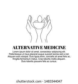 Alternative Medicine concept. Hands holding an Ayurvedic medicine bowl.