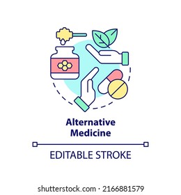 Alternative medicine concept icon. Type of healthcare approach abstract idea thin line illustration. Medicinal herbs. Isolated outline drawing. Editable stroke. Arial, Myriad Pro-Bold fonts used