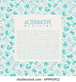 Alternative medicine concept with thin line icons. Vector illustration of banner, print media or web site for yoga, acupuncture, wellness, ayurveda, chinese medicine, holistic center. 