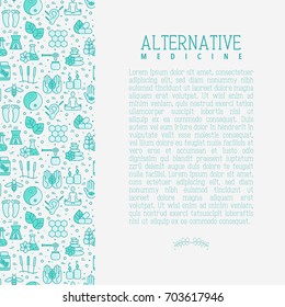 Alternative medicine concept with thin line icons. Vector illustration of banner, print media or web site for yoga, acupuncture, wellness, ayurveda, chinese medicine, holistic center. 