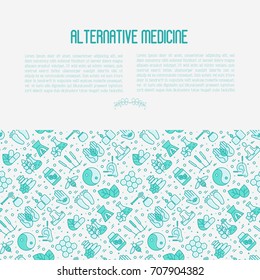 Alternative medicine concept with thin line icons. Vector illustration of banner, print media or web site for yoga, acupuncture, wellness, ayurveda, chinese medicine, holistic center. 