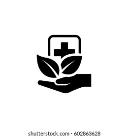 Alternative Medicine Icon With Leaves. Flat Design. Isolated