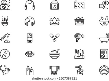 Alternative medicine icons collection is a vector illustration with editable stroke.