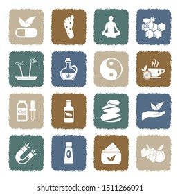 Alternative Medicine Icons. Grunge Color Flat Design. Vector Illustration.