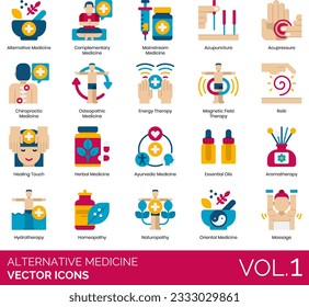 Alternative Medicine Icons including Acupressure, Acupuncture, Advantages, Alternative Medicine Certification, Alternative Medicine Conference, Alternative Medicine Course