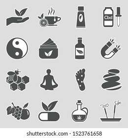 Alternative Medicine Icons. Sticker Design. Vector Illustration.